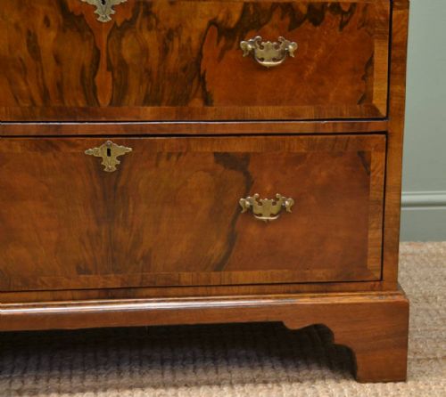 fig 1. Beautifully Figured Victorian Antique Walnut Cross banded Georgian Design Chest Of Drawers.