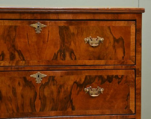 fig 2. Beautifully Figured Victorian Antique Walnut Cross banded Georgian Design Chest Of Drawers.