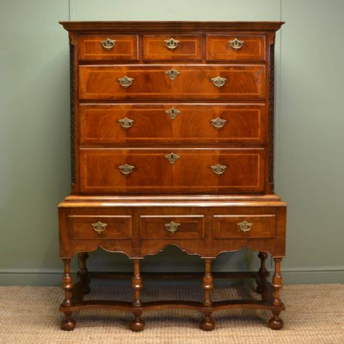 Sensational Queen Anne Figured Walnut Antique Chest on Stand
