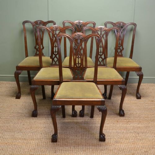 Set of Six Chippendale Design Antique Dining Chairs