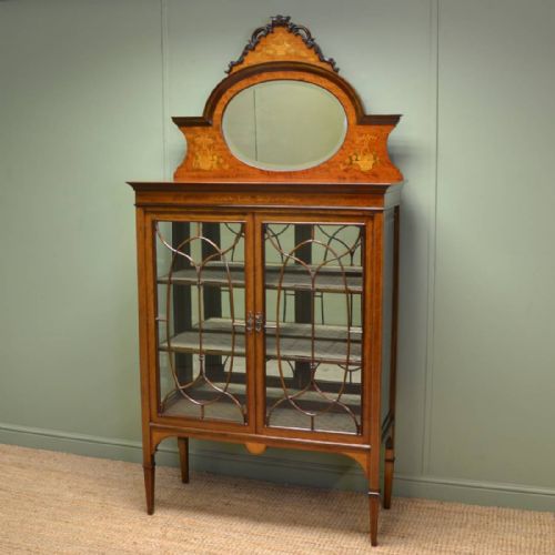 Spectacular Victorian Inlaid Antique Display Cabinet
