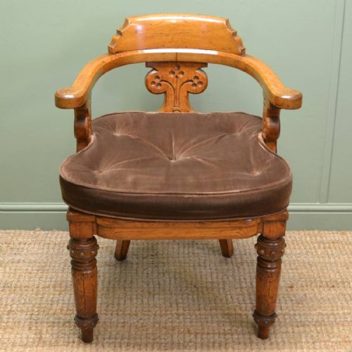 Large Characterful Golden Oak Victorian Arts and Crafts Antique Desk Chair