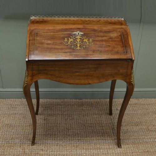 Elegant Edwardian Walnut Antique Bureau with Brass Inlay
