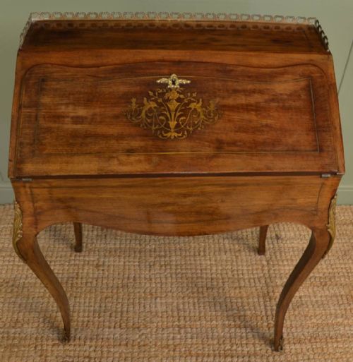 fig 2. Elegant Edwardian Walnut Antique Bureau with Brass Inlay