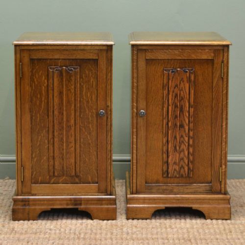 Pair of Art Deco Figured Oak Antique Side Cabinets.