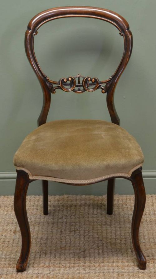 fig 1. Fine Set Of Six Solid Walnut Victorian Antique Balloon Back Chairs