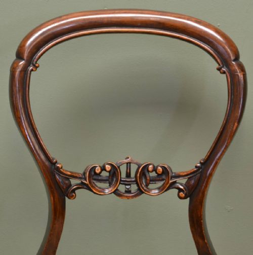 fig 2. Fine Set Of Six Solid Walnut Victorian Antique Balloon Back Chairs