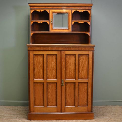 Unusual Satin Birch Antique Victorian Linen Cupboard