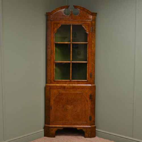 Spectacular Figured Burr Walnut Antique Edwardian Antique Corner Cupboard.