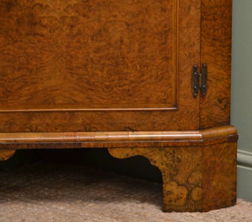 fig 2. Spectacular Figured Burr Walnut Antique Edwardian Antique Corner Cupboard.