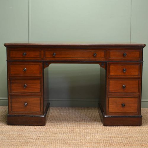 Large Arts and Crafts Walnut Victorian Antique Pedestal Desk