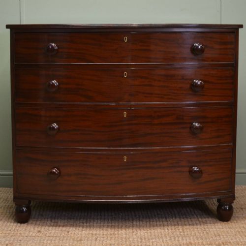 Spectacular Figured Mahogany Regency Antique Bow Fronted Chest of Drawers