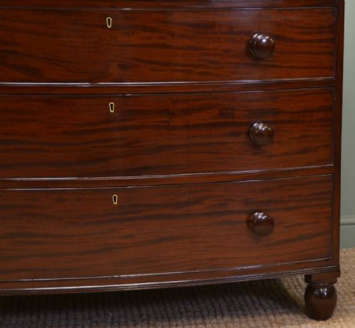 fig 1. Spectacular Figured Mahogany Regency Antique Bow Fronted Chest Of Drawers