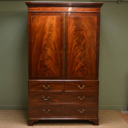 Large Beautifully Figured Mahogany Antique Georgian Hanging Linen Press
