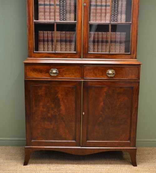fig 1. Large Georgian Figured Mahogany Antique Glazed Bookcase