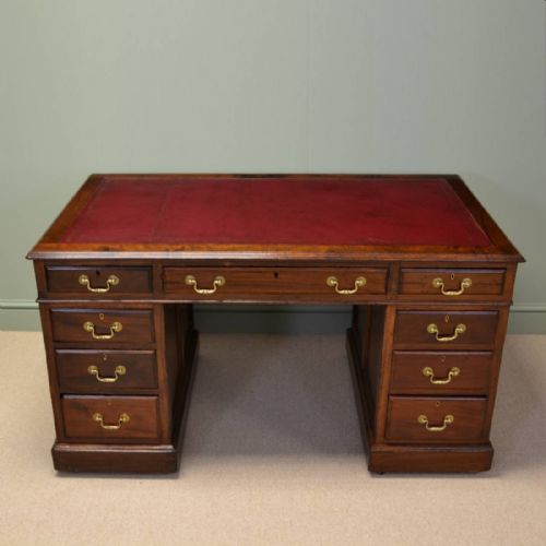 Large Edwardian Antique Walnut Office / Pedestal Desk