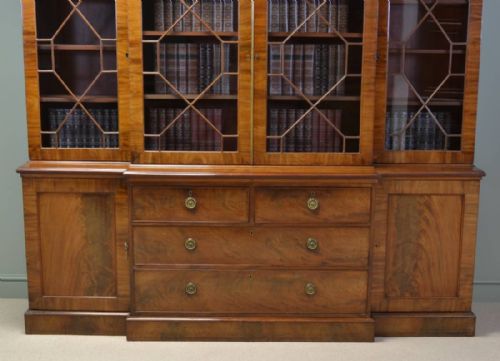 fig 1. Striking Georgian Break Fronted Mahogany Library Bookcase