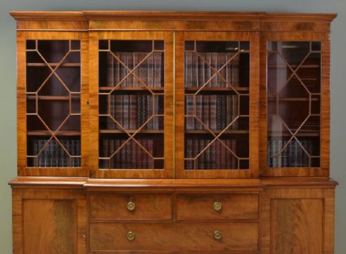 fig 2. Striking Georgian Break Fronted Mahogany Library Bookcase