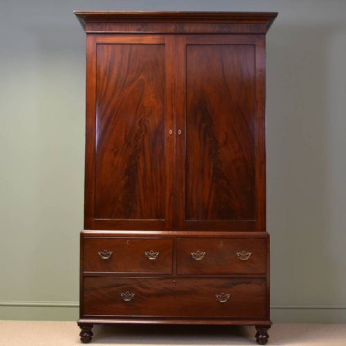 Sensational Rich Figured Mahogany Georgian Antique Hanging Linen Press / Wardrobe