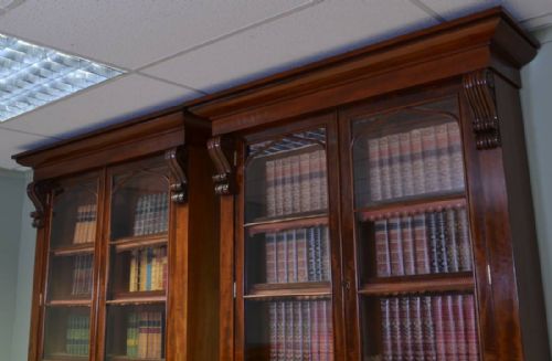 fig 2. Rare Pair of Quality Victorian Figured Mahogany Antique Library Bookcases