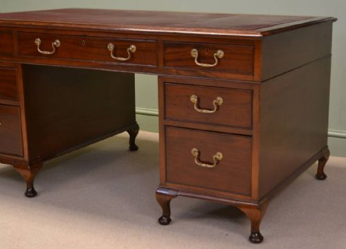 fig 1. Large Quality Edwardian Antique Mahogany Pedestal Desk
