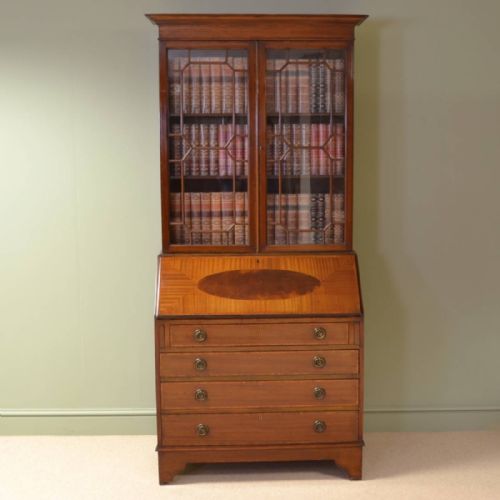 Quality Edwardian Inlaid Mahogany Antique Bureau / Bookcase