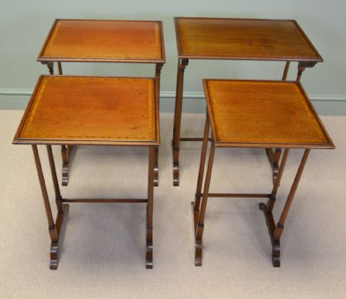 fig 1. Quality Edwardian Mahogany Antique Nest of Tables with Cross Banded Edge