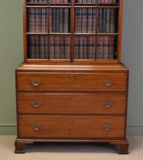 fig 1. Unusual Georgian Mahogany Slim Antique Bookcase on Chest