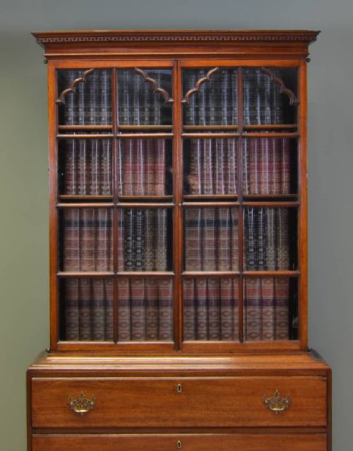 fig 2. Unusual Georgian Mahogany Slim Antique Bookcase on Chest