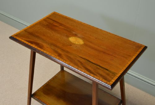fig 1. Quality Edwardian Mahogany Occasional Antique Table with Sunburst Inlay.