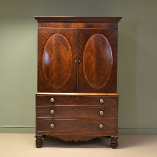 Beautifully Figured Regency Antique Mahogany Linen Press / Wardrobe