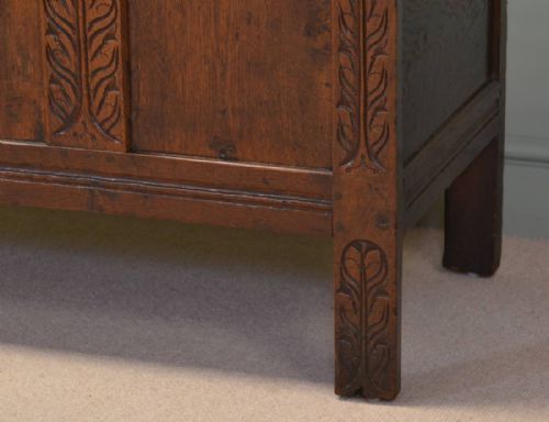 fig 1. Warm Country Oak Early Eighteenth Century Antique Coffer.
