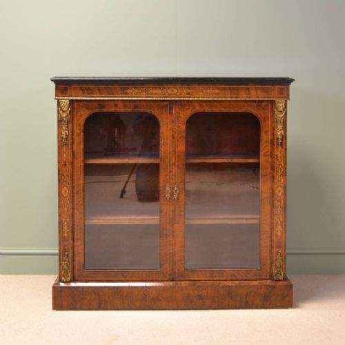 Impressive Victorian Figured Walnut Inlaid Antique Pier Cabinet