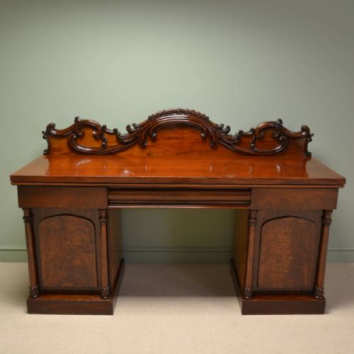 Magnificent Large Figured Mahogany Antique William IV Pedestal Sideboard
