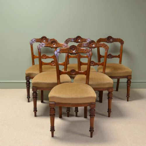 
Stunning Set of Six Victorian Walnut Antique Dining Chairs

