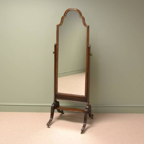 Elegant Edwardian Walnut Antique Cheval Mirror