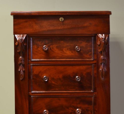 fig 2. Unusual William IV Tall Beautifully Figured Antique Wellington Chest