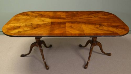 Beautifully Figured Walnut Pedestal Antique Dining Table
