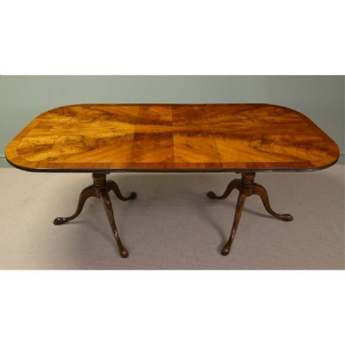 fig 1. Beautifully Figured Walnut Pedestal Antique Dining Table