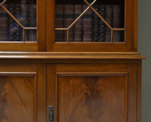 fig 1. Edwardian Mellow Mahogany Antique Glazed Bookcase on Cupboard