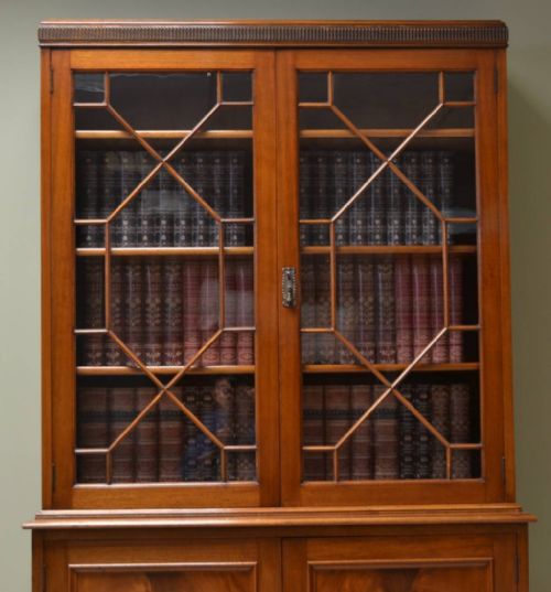 fig 2. Edwardian Mellow Mahogany Antique Glazed Bookcase on Cupboard