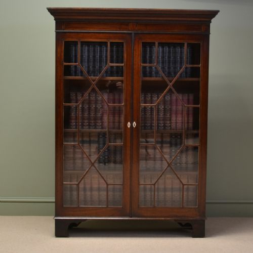 Georgian Inlaid Glazed Mahogany Antique Bookcase