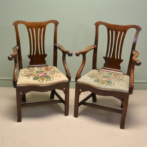 fig 1. Pair of Georgian Oak Antique Carver Arm Chairs