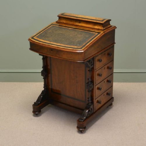Spectacular Victorian Figured Golden Walnut Antique Davenport Desk
