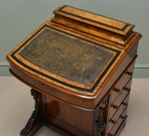 fig 1. Spectacular Victorian Figured Golden Walnut Antique Davenport Desk