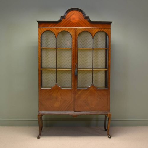 Elegant Edwardian Walnut Antique Display Cabinet

