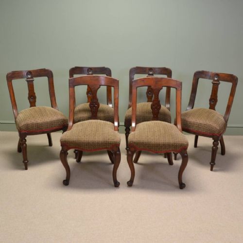 Set of Six Harlequin Antique Victorian Walnut Spoon Back Chairs