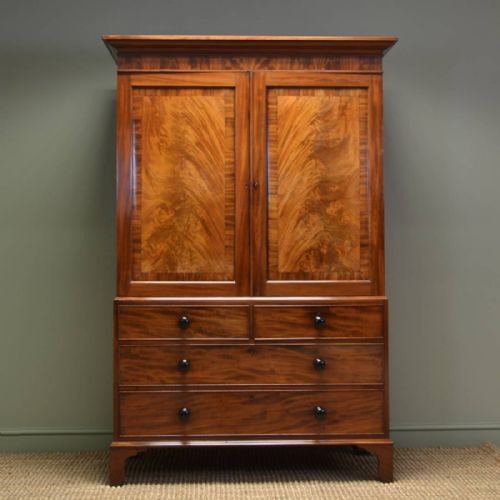 Spectacular Figured Golden Mahogany Antique Georgian Linen Press