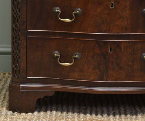 fig 1. Stunning Victorian Figured Mahogany Small Antique Serpentine Fronted Chest Of Drawers