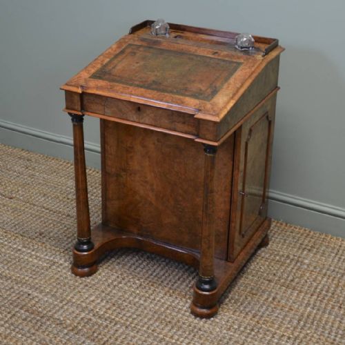 Stunning Victorian Figured Burr Walnut Antique Davenport / Writing Desk